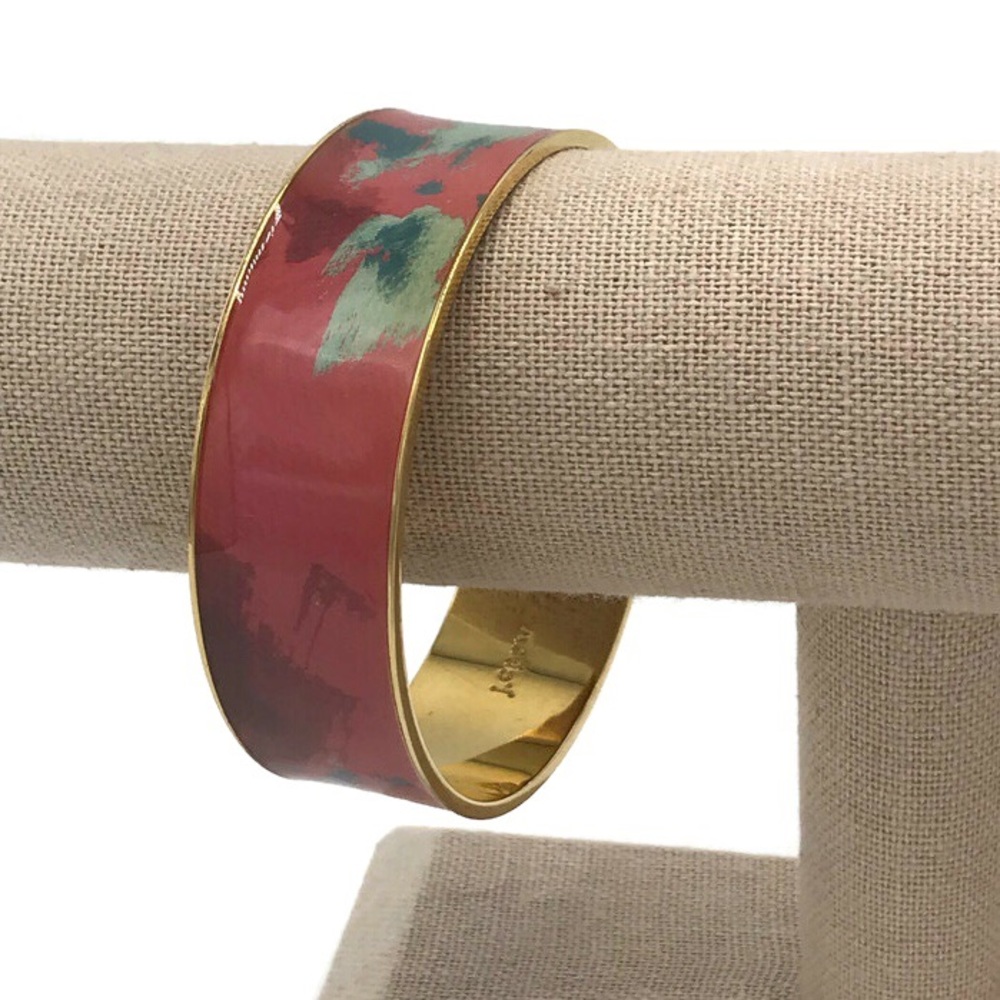 J Crew Enamel Floral Gold Wide Bangle Bracelet